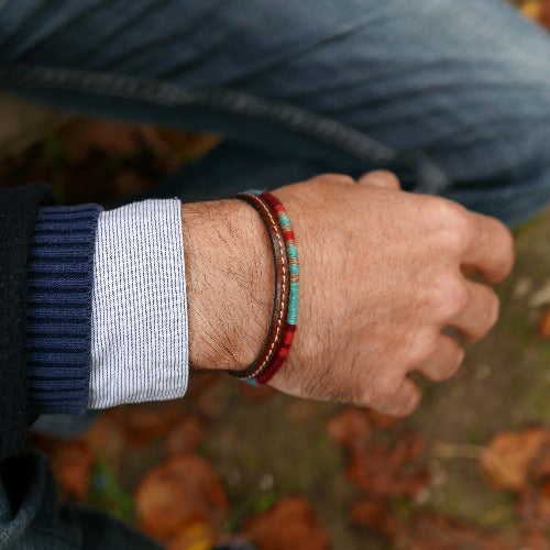 Men’s Leather & Wool Double Wrap Bracelet · Artisan Jewelry · MAGELLAN Native