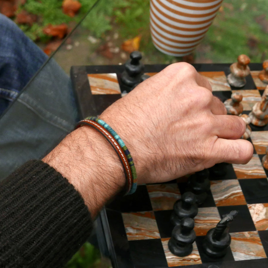 Men’s Leather & Wool Double Wrap Bracelet · Artisan Jewelry · MAGELLAN Tulum