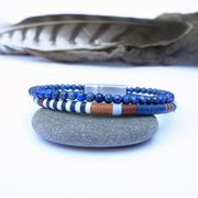 Men’s Double Wrap Beaded Bracelet · Lapis Lazuli & Woven Cord · HORACE Sky & Earth