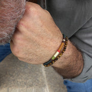 Bracelet Perles Homme Double Rang Œil de Tigre & Cordon Tissé · HORACE Forêt