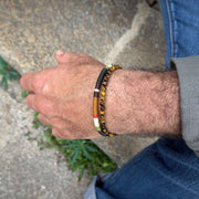 Bracelet Perles Homme Double Rang Œil de Tigre & Cordon Tissé · HORACE Forêt