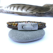 Bracelet Perles Homme Double Rang Œil de Tigre & Cordon Tissé · HORACE Forêt