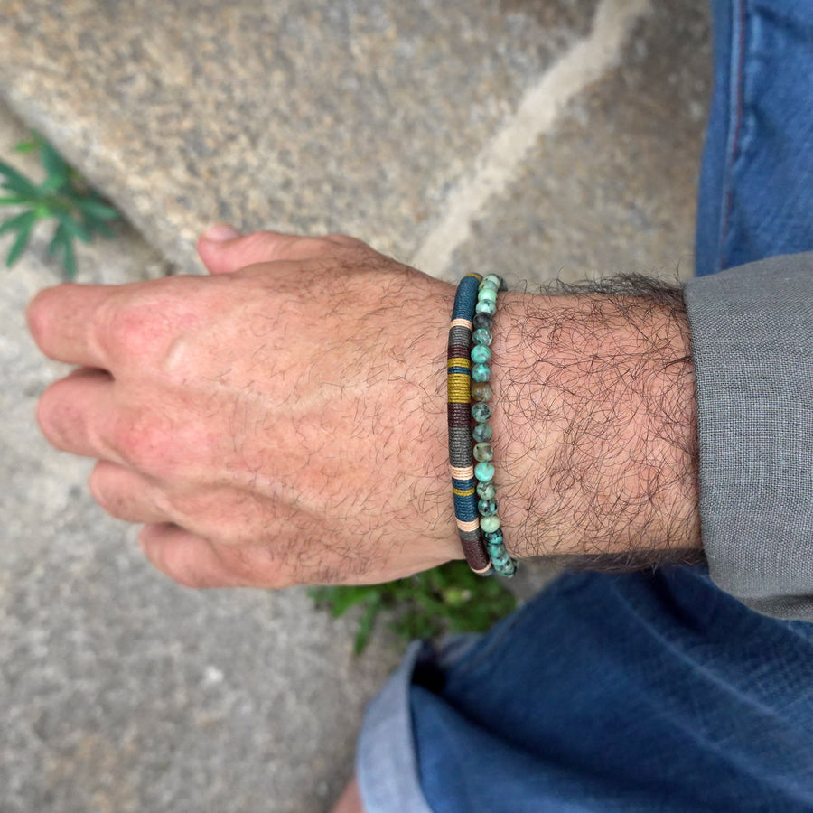 Men’s Double Wrap Beaded Bracelet · Turquoise & Woven Cord · HORACE Lichen