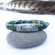 Men’s Double Wrap Beaded Bracelet · Turquoise & Woven Cord · HORACE Lichen