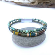 Men’s Double Wrap Beaded Bracelet · Turquoise & Woven Cord · HORACE Lichen