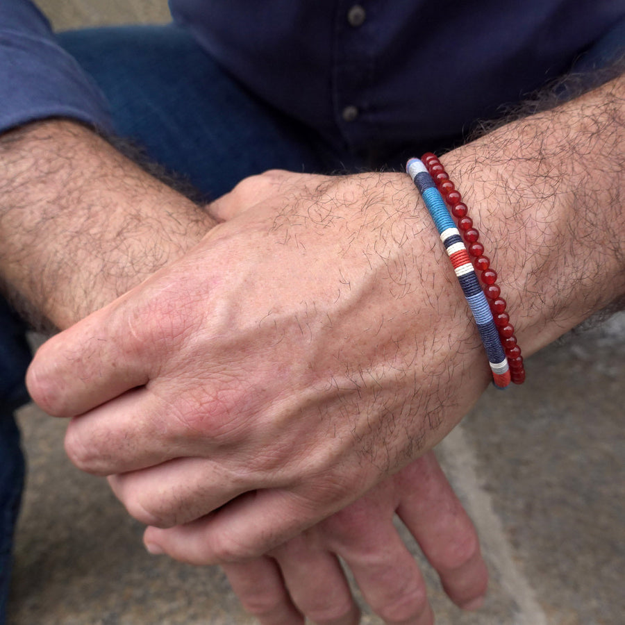 Bracelet Perles Homme Double Rang Cornaline & Cordon Tissé · HORACE Sunset