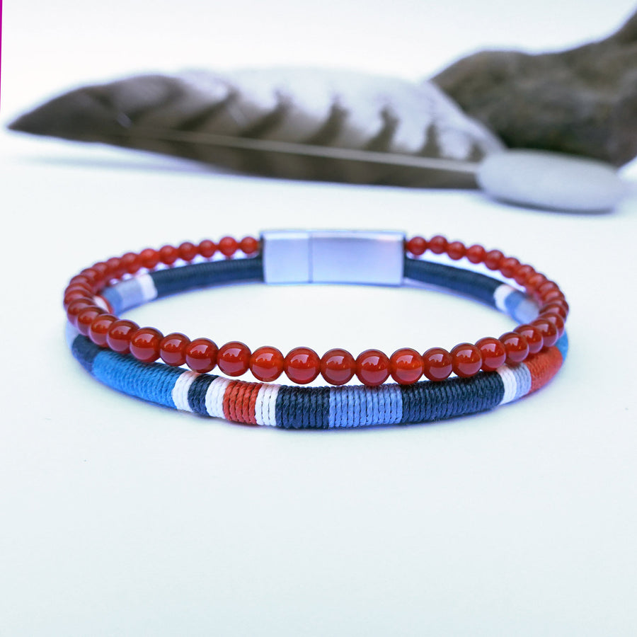 Bracelet Perles Homme Double Rang Cornaline & Cordon Tissé · HORACE Sunset