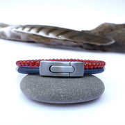 Bracelet Perles Homme Double Rang Cornaline & Cordon Tissé · HORACE Sunset
