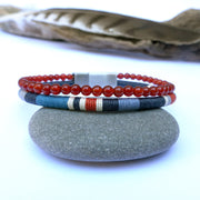 Bracelet Perles Homme Double Rang Cornaline & Cordon Tissé · HORACE Sunset