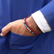 Bracelet Perles Homme Double Rang Cornaline & Cordon Tissé · HORACE Sunset