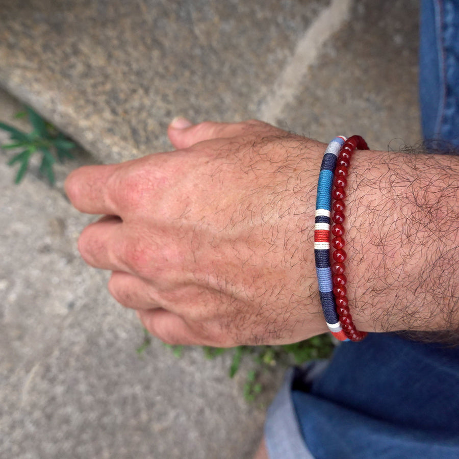 Bracelet Perles Homme Double Rang Cornaline & Cordon Tissé · HORACE Sunset