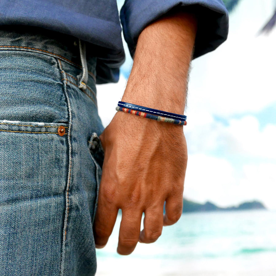 Men’s Leather & Wool Double Wrap Bracelet · Artisan Jewelry · MAGELLAN Mersa
