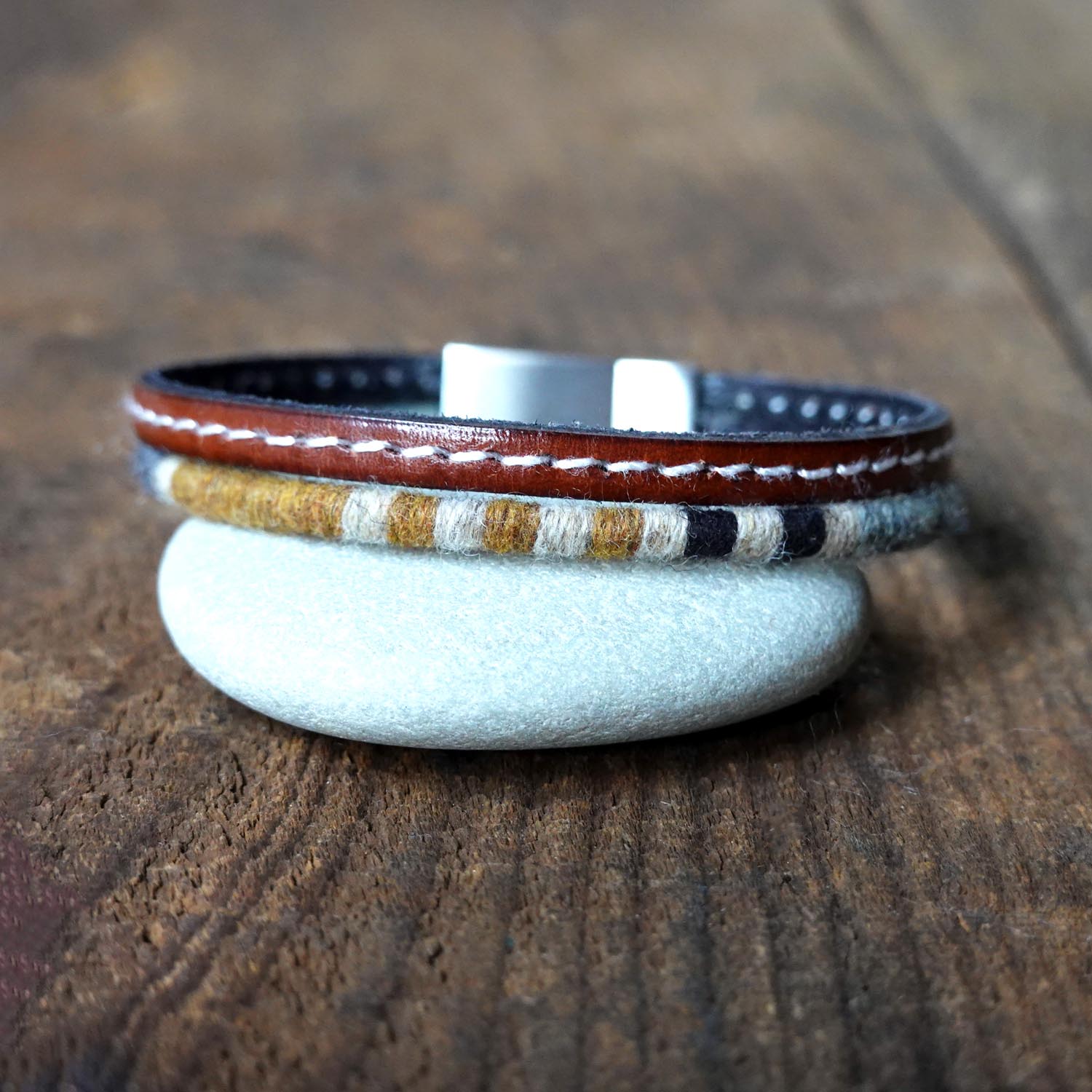 Men’s Leather & Wool Double Wrap Bracelet · Artisan Jewelry · MAGELLAN Mist