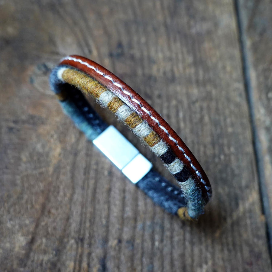 Men’s Leather & Wool Double Wrap Bracelet · Artisan Jewelry · MAGELLAN Mist