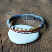 Men’s Leather & Wool Double Wrap Bracelet · Artisan Jewelry · MAGELLAN Mist