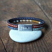 Men’s Leather & Wool Double Wrap Bracelet · Artisan Jewelry · MAGELLAN Mist