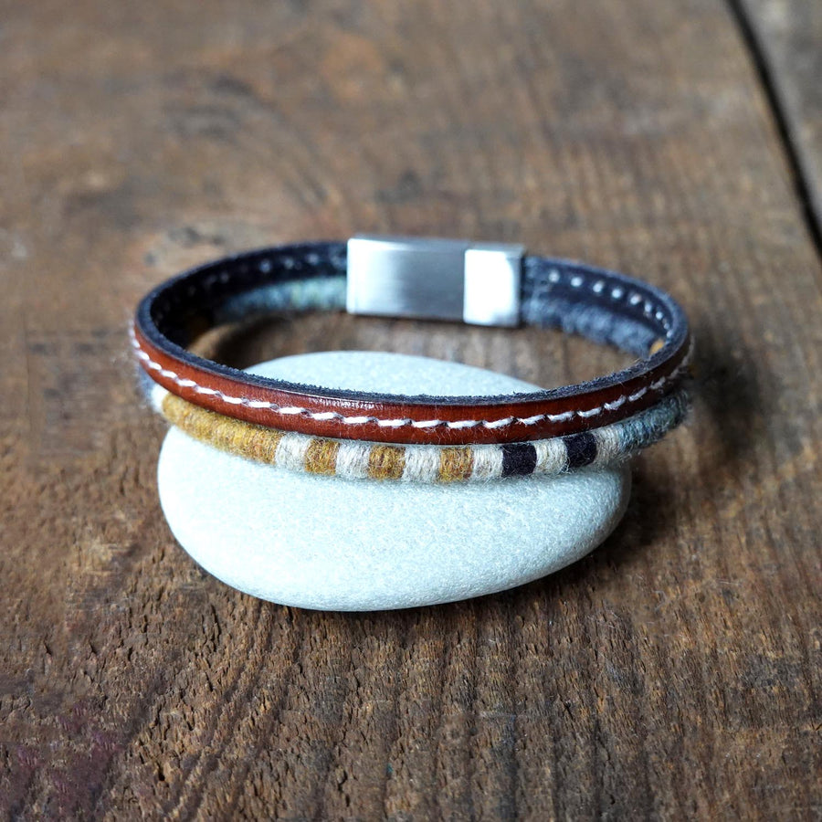 Men’s Leather & Wool Double Wrap Bracelet · Artisan Jewelry · MAGELLAN Mist