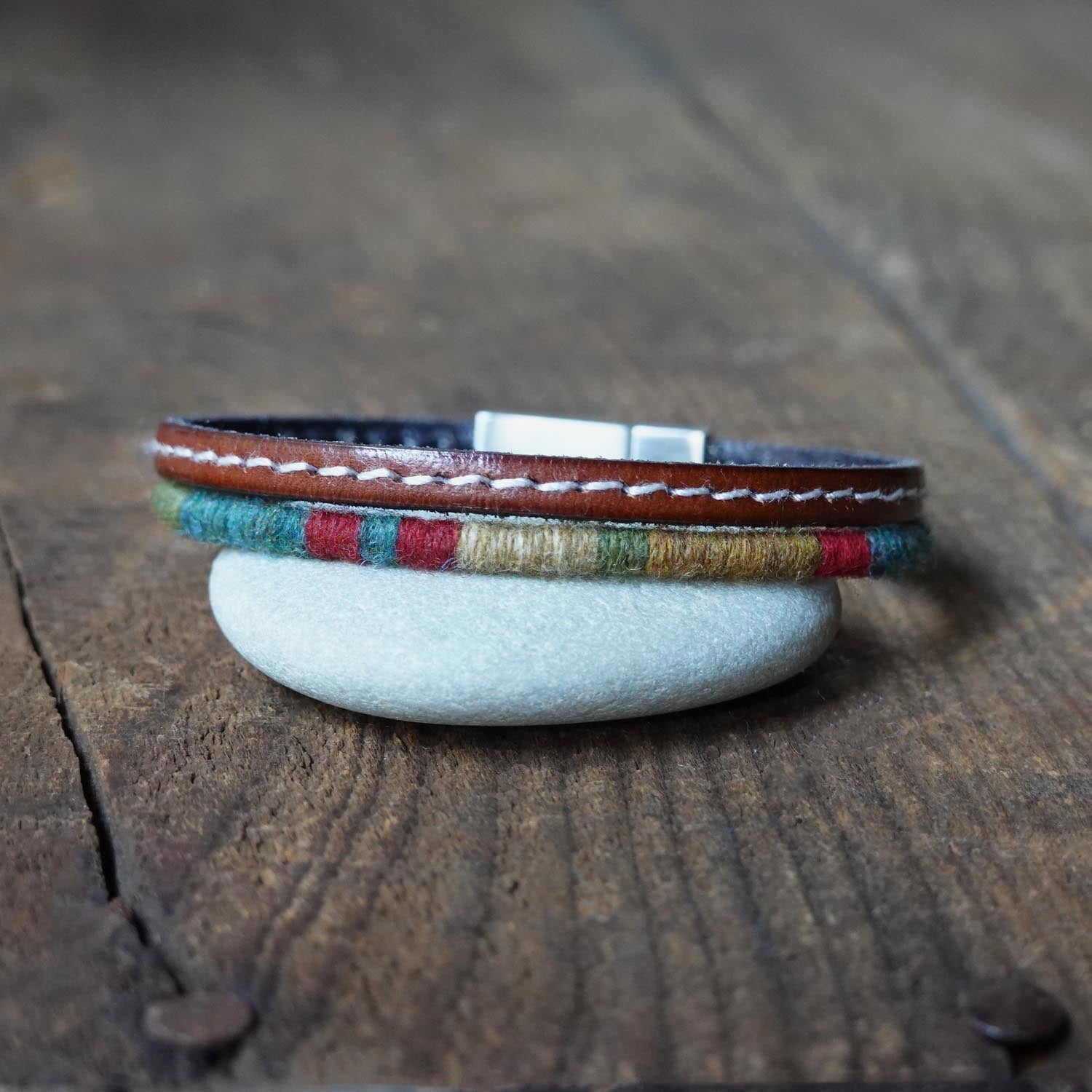 Men’s Leather & Wool Double Wrap Bracelet · Artisan Jewelry · MAGELLAN Canopy
