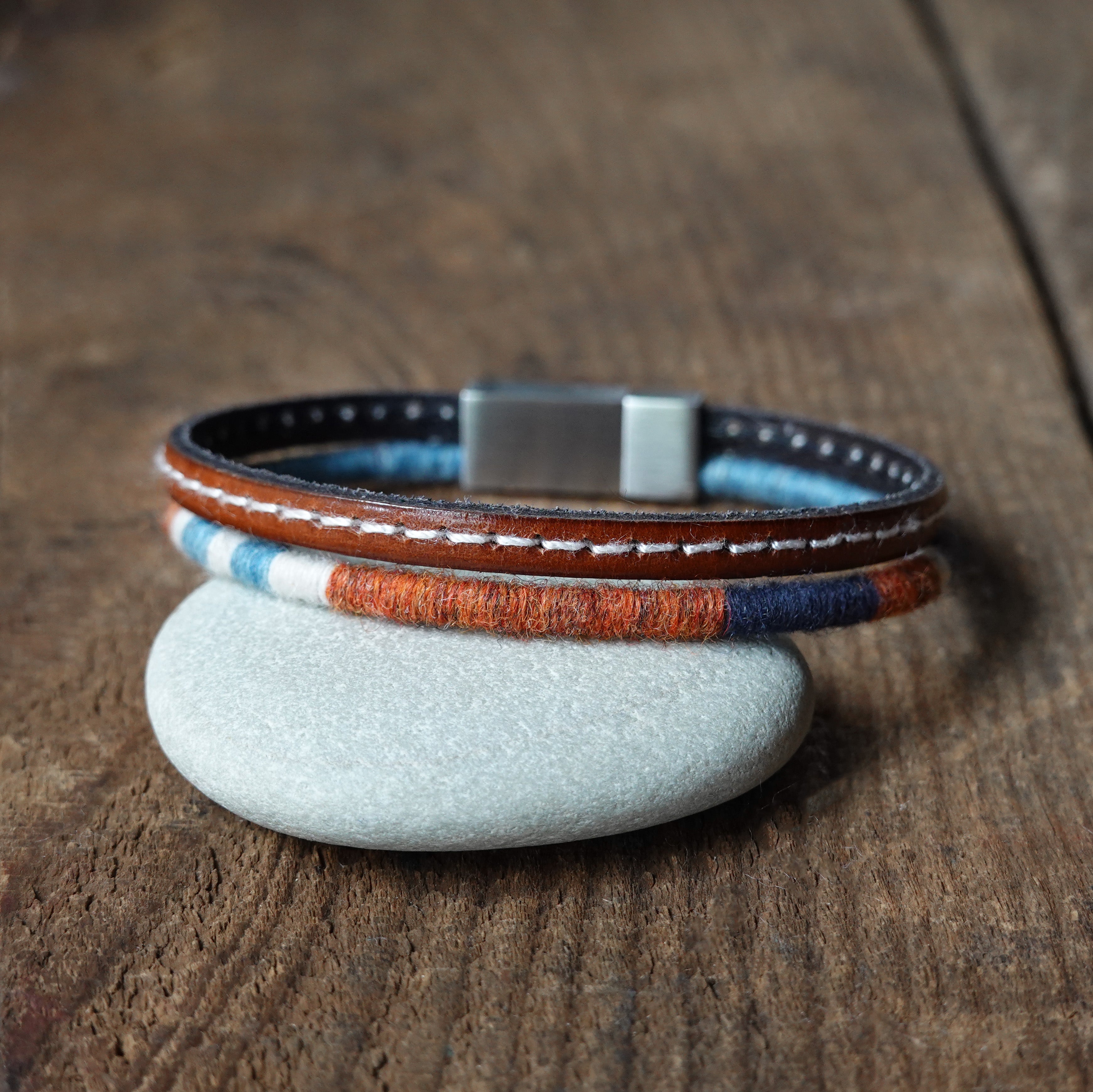 Men’s Leather & Wool Double Wrap Bracelet · Artisan Jewelry · MAGELLAN Cargo