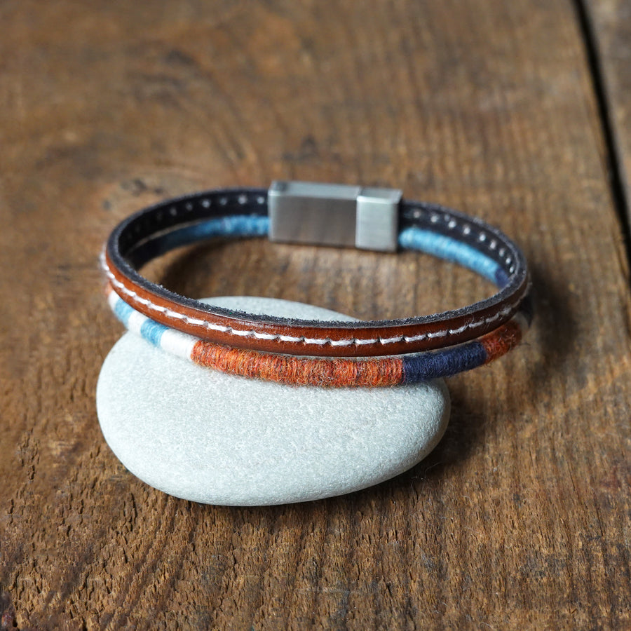 Men’s Leather & Wool Double Wrap Bracelet · Artisan Jewelry · MAGELLAN Cargo