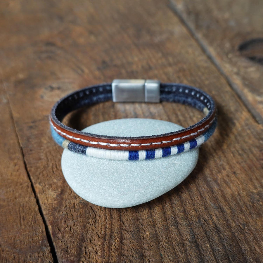 Men’s Leather & Wool Double Wrap Bracelet · Artisan Jewelry · MAGELLAN Marine