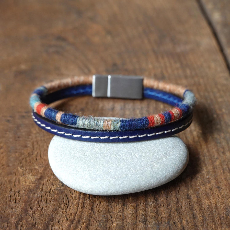 Men’s Leather & Wool Double Wrap Bracelet · Artisan Jewelry · MAGELLAN Mersa