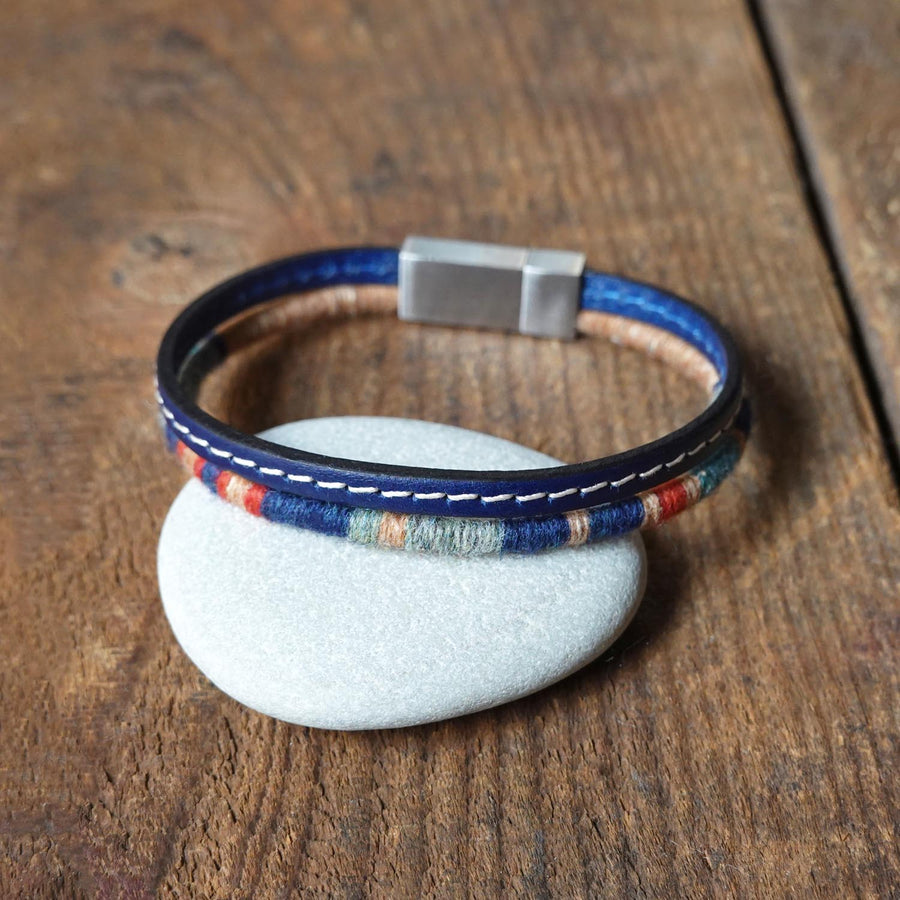 Men’s Leather & Wool Double Wrap Bracelet · Artisan Jewelry · MAGELLAN Mersa