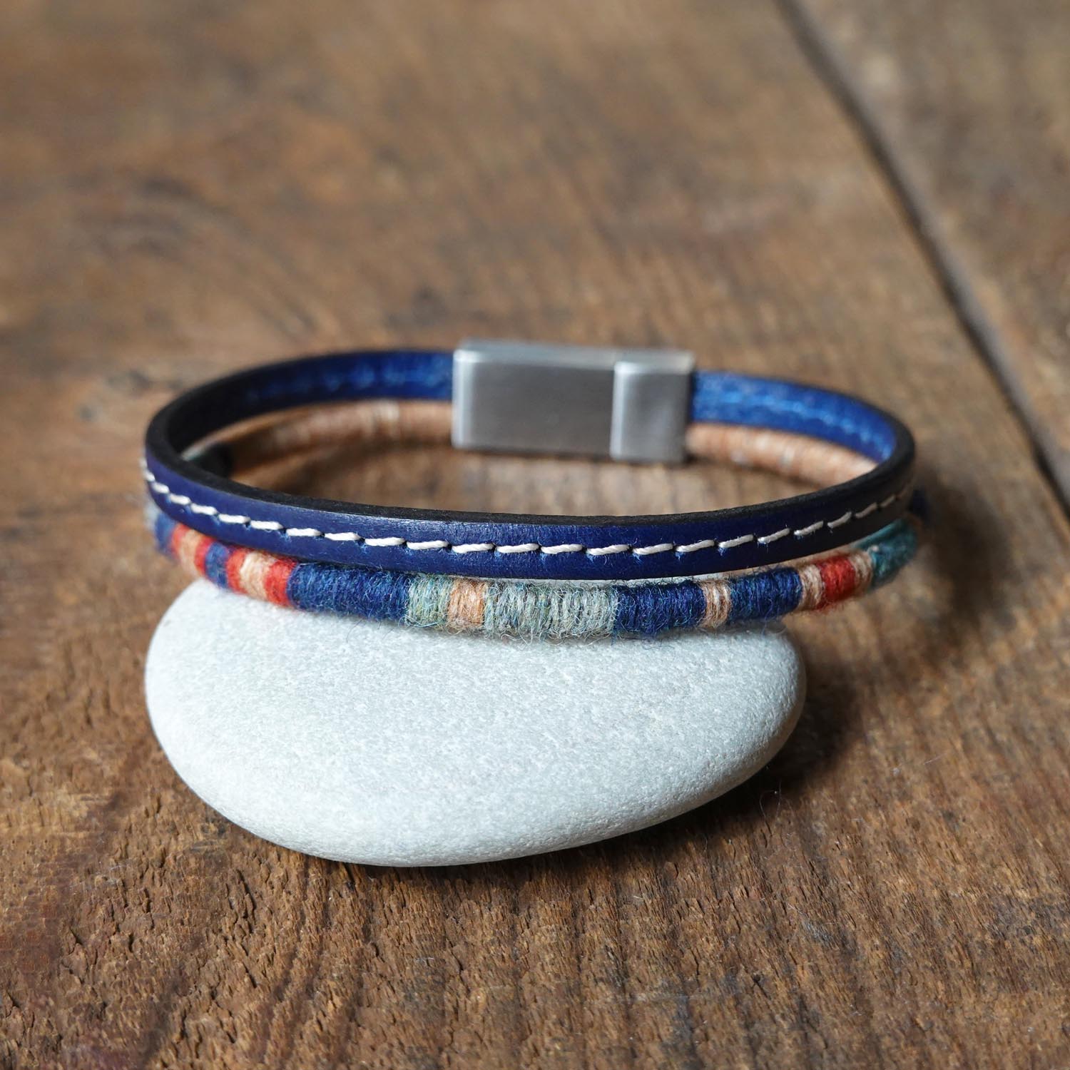 Men’s Leather & Wool Double Wrap Bracelet · Artisan Jewelry · MAGELLAN Mersa