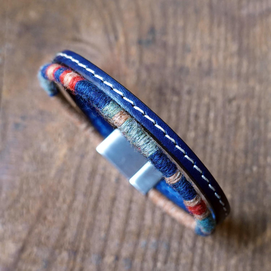 Men’s Leather & Wool Double Wrap Bracelet · Artisan Jewelry · MAGELLAN Mersa