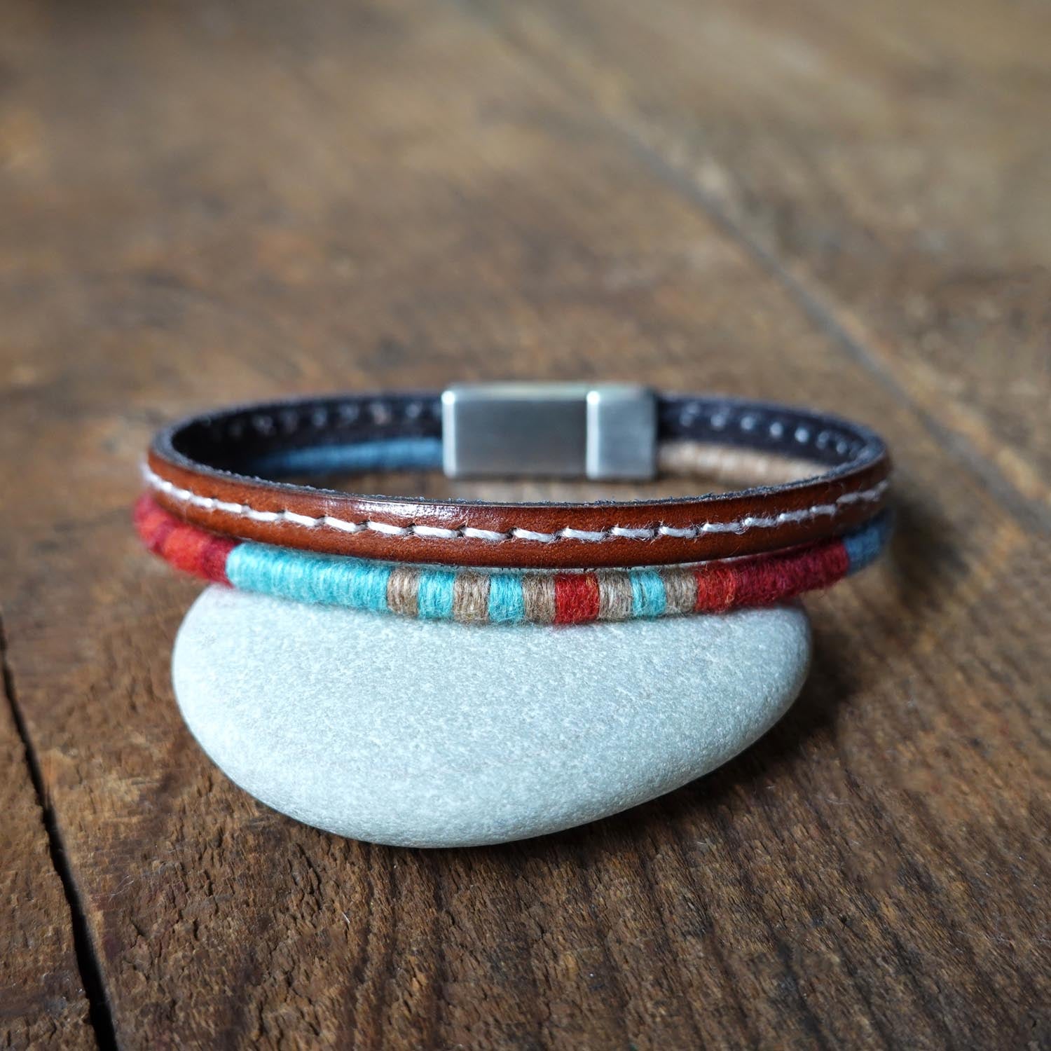 Men’s Leather & Wool Double Wrap Bracelet · Artisan Jewelry · MAGELLAN Native
