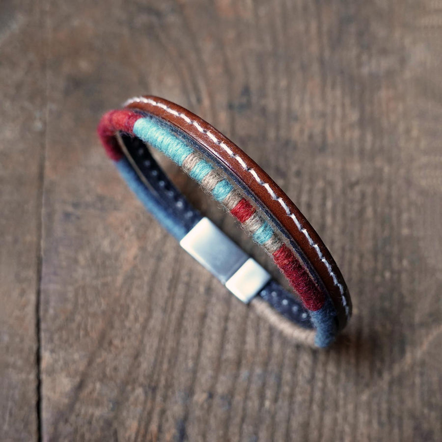Men’s Leather & Wool Double Wrap Bracelet · Artisan Jewelry · MAGELLAN Native