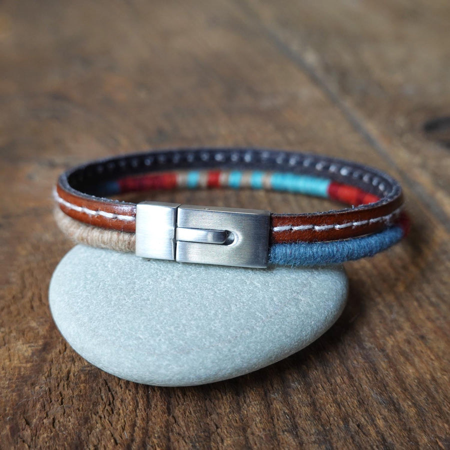 Men’s Leather & Wool Double Wrap Bracelet · Artisan Jewelry · MAGELLAN Native