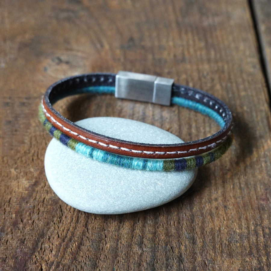 Men’s Leather & Wool Double Wrap Bracelet · Artisan Jewelry · MAGELLAN Tulum