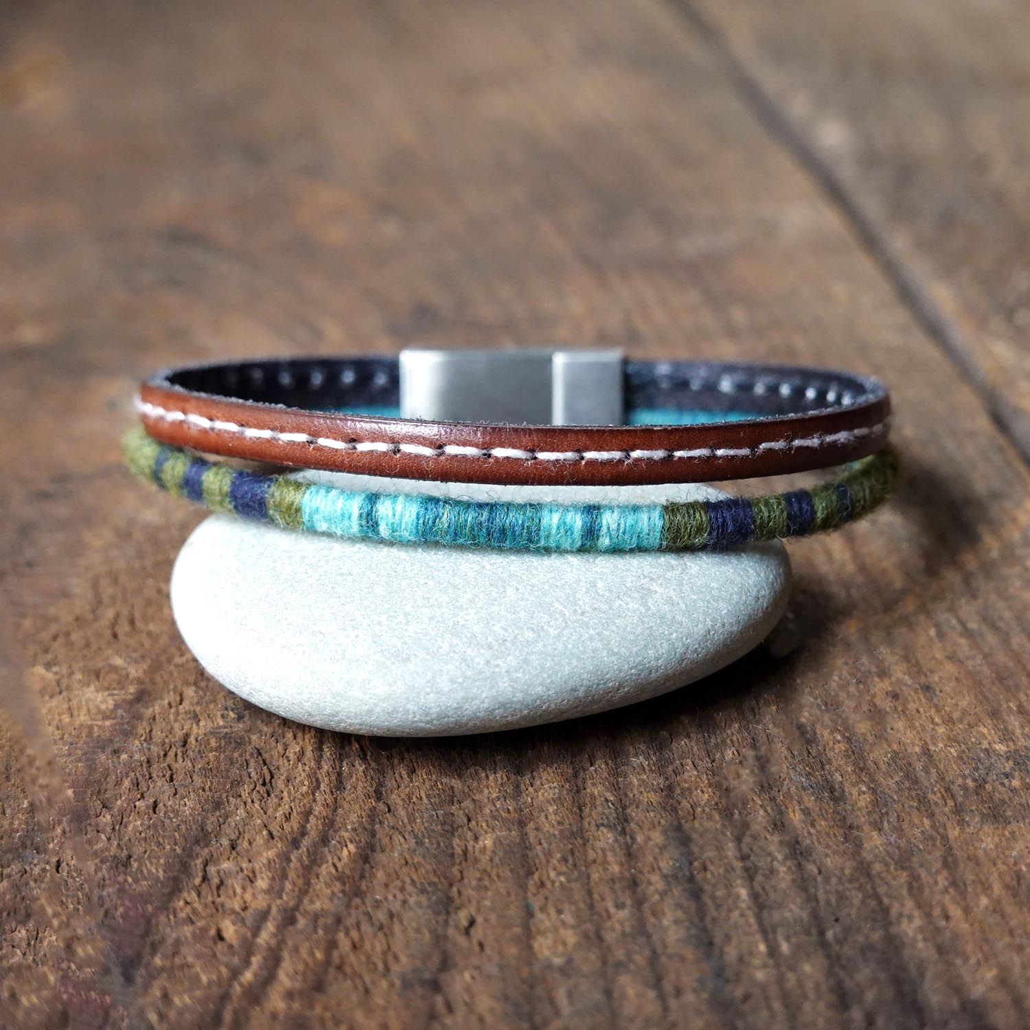 Men’s Leather & Wool Double Wrap Bracelet · Artisan Jewelry · MAGELLAN Tulum